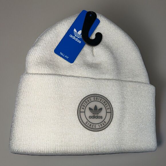 Adidas Unisex Tall Resort Cuff Beanie White/Stone Grey OS - Picture 1 of 6